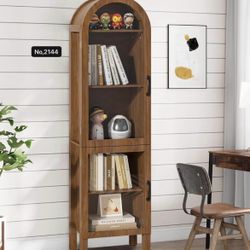 Narrow Arched Bookcase, 64'' Tall Arch Bookshelf with Acrylic Glass Doors, 5 Shelf Bookcase, Freestanding Storage Organizer Display Cabinet for Living