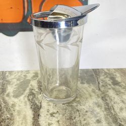 Vintage Cocktail Shaker Federal Glass Wheat Stalk Etched Chrome Permanent Lid