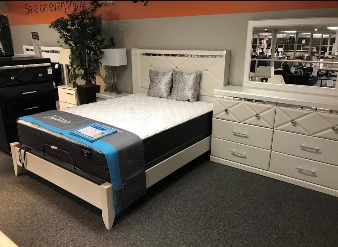 Dreamur Champagne Panel Youth Bedroom Set.. Dresser Mirror Nightstand Bed Frame Full Size (( Twin, Queen, King Size Available))
