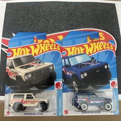 Hot Wheels Nissan Patrol Custom Lot of 2: white w/gray + blue w/white, J-Imports