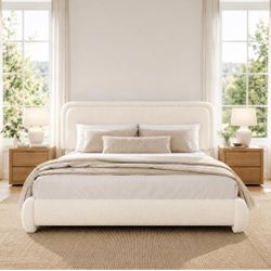 Queen Bed Frame, Cloud Boucle Headboard, Rounded Corners, Cream
Soft boucle and rounded edges create a low-profile cloud look. Wooden slats support th