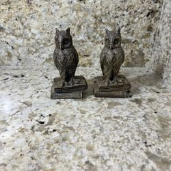 2  4.75” Vintage Bronze  Owl On Books Figurine Statue Paper Weights