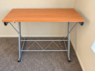 Narrow Wood Top Computer Desk / Writing Desk with Metal Frame