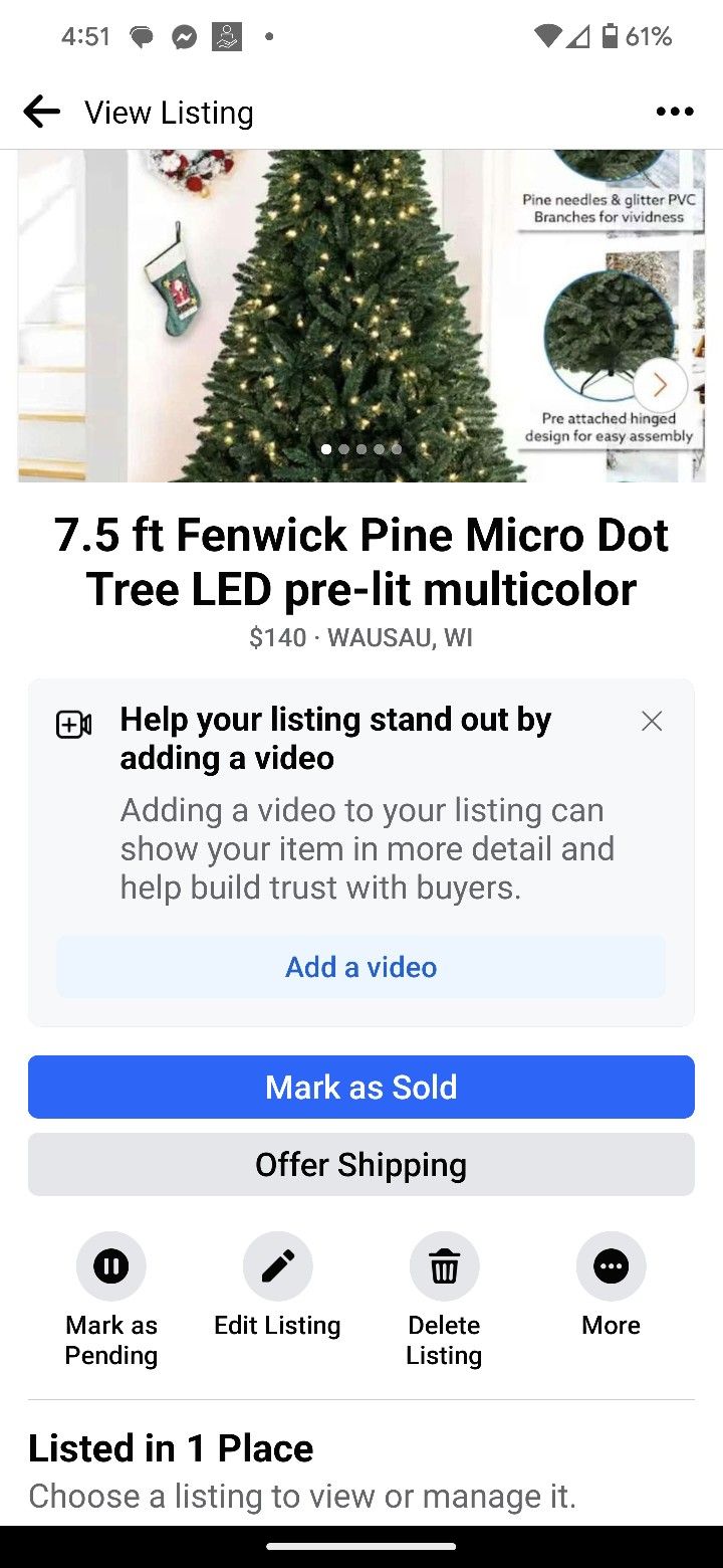 7.5 Pre Lit Multicolor Fenwick Pine Micro Dot Led Tree