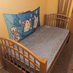 Wooden Bed Frame With Mattress And A Drawer