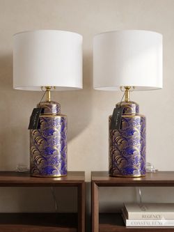 Tahari Home Blue and Gold Ginger Jar Table Lamps set of 2