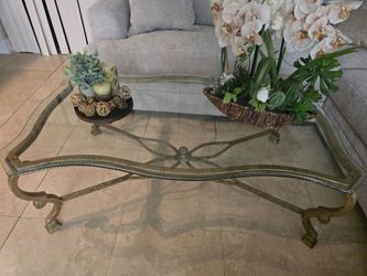 Glass Top Coffee & End Tables  with Ornate Metal Base