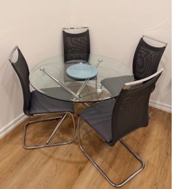 Round Glass Dining Table with 4 Chairs