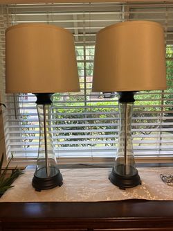 Elegant Pair of Black Table Lamps – Smoky Glass Bases