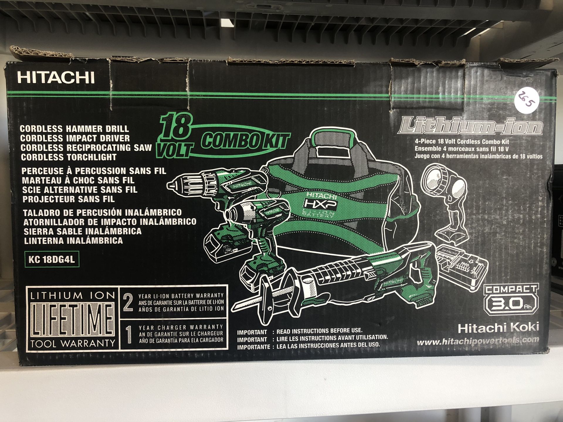 🇺🇸💥 Hitachi 4-Tool 18-Volt Power Tool Combo Kit with Soft Case (Charger Included and 2-Batteries Included) Item # 832031 Model # KC18DG4L