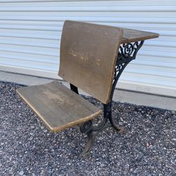 Antique Child’s Petite Wood And Iron School Desk