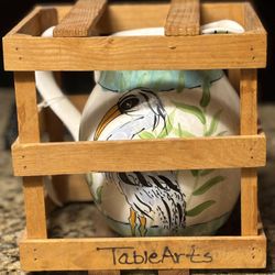 Hand Painted Pitcher In Wooden Crate 