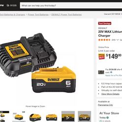 New Dewalt DCB206C 20V Lithium-Ion 6.0 Ah Battery Pack & Charger Kit