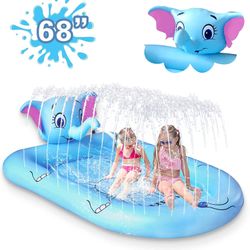 New 68" Splash Pad for Kids Pool with Sprinkler Outdoor Toy Blue