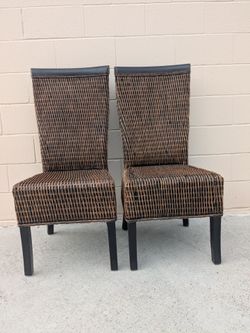 Set of 2 Wicker High-Back Dining Chairs