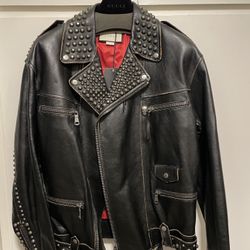 New Men’s Gucci Leather Biker Jacket Coat Medium 48