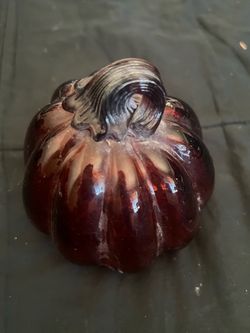 Gorgeous 4.5” Hand-Blown orange / amber Glass Pumpkin –  Luke Adams glass blowing studio vintage
