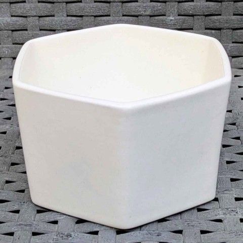 4"L x 2.5"D hexagonal white ceramic flower pot succulent planter container bowl with drainage hole