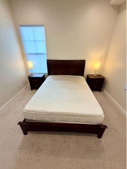 Queen Bedroom Set – Bed Frame, Mattress, Box Spring & 2 Nightstands