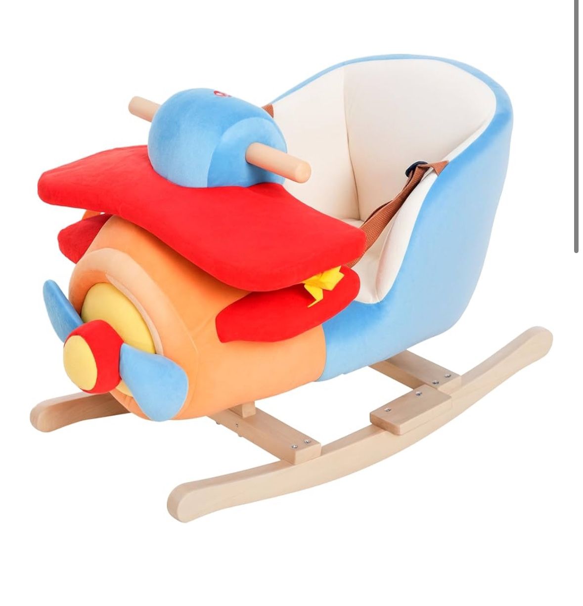 Rocking Horse, Wooden Plush Ride-on Plane Chair Toy with Lullby Song