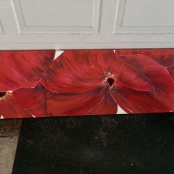 STRETCHED CANVAS, OIL, PAINTING  “ RED GARDENIAS “ Wall Art !! REDUCED FOR FAST SALE - FIRST COME FIRST SERVE ( 5FT. x 21” ) 🙌👍👍🌺🌺🌺
