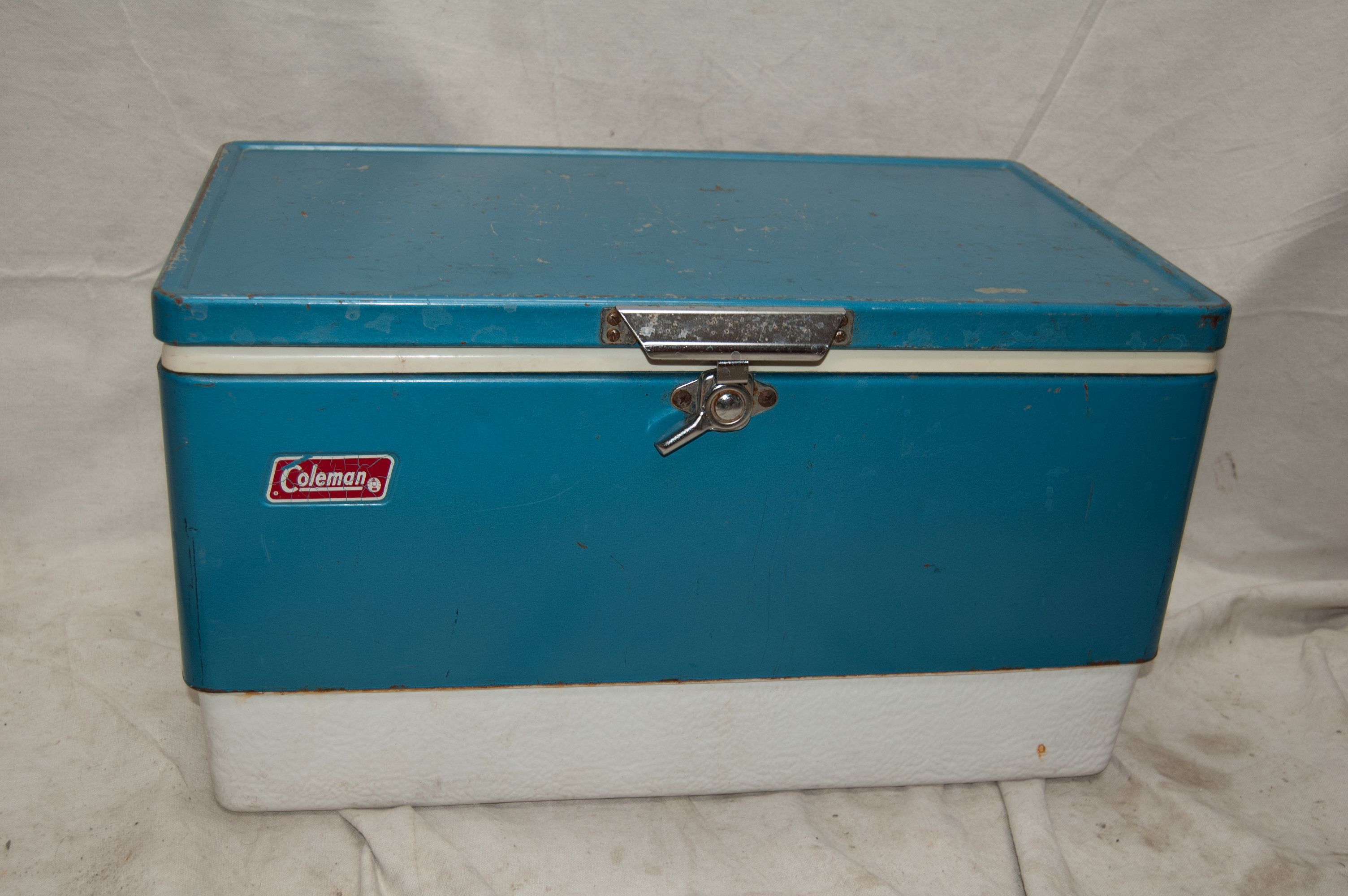 1973 Vintage Blue Metal Coleman Cooler Ice Chest Blue W Bottle Openers