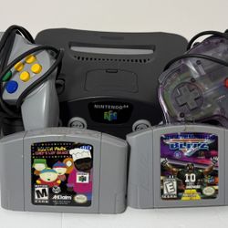 Nintendo 64 N64 Console System w/ 2 Controllers (Gray + Atomic Purple)