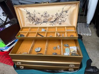 Vintage Gold Jewelry Box with Rock Collection