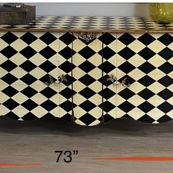 Vintage Style Black and Ivory Buffet Cabinet 73”