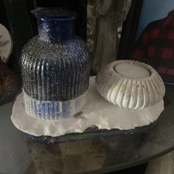 Handmade Midnight Blue & Silver Glitter Decor Set