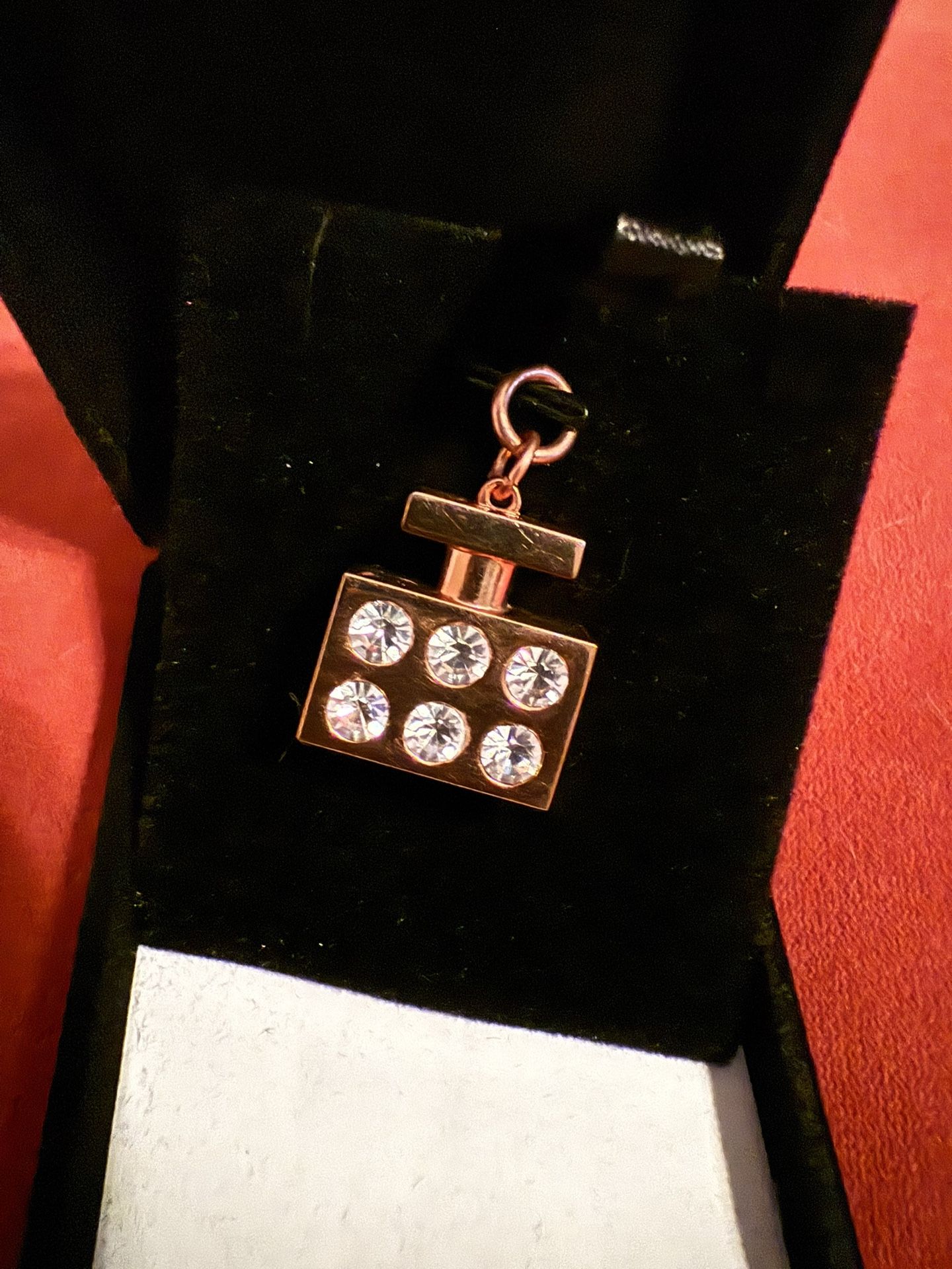 MICHAEL KORS Signed Rose Gold Perfume Bottle Charm with Crystals