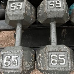 65lb Hex Iron Dumbbell set Weights 