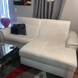 100% Leather White Couch For Sale W/ Right Side Reclining Electric Side