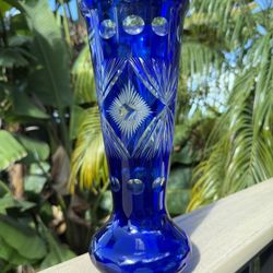 Beautiful Cobalt Blue Bohemian Czech Cut Glass Vase