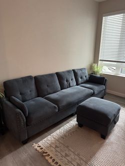 Dark Gray Sofa with Ottoman