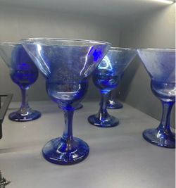 6 Libbey Cobalt Blue Large Martini Glasses Vintage Marbelique Swirl Design 26 ounce Stemware. Jupiter