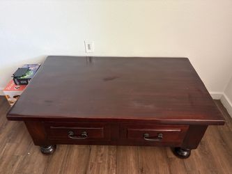 Dark Cherry Wood Coffee Table with Drawers