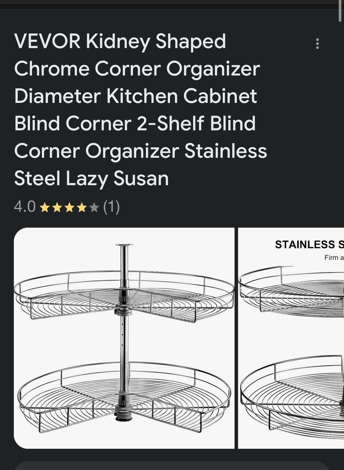 VEVOR Kidney Shaped Chrome Corner Organizer Diameter Kitchen Cabinet Blind Corner 2-Shelf Blind Corner Organizer Stainless Steel Lazy Susan