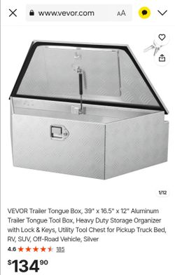 VEVOR Trailer Tongue Box, 39" x 16.5" x 12" Aluminum Trailer Tongue Tool Box, Heavy Duty Storage Organizer with Lock & Keys, Utility Tool Chest for Pi