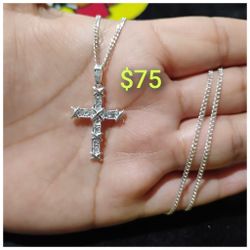 925 Sterling Silver Chain With The Pendant/Cadena Con Dije De Cruz De Plata 925