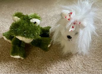 Frog and White Dog Set of 2 Stuffed Animals