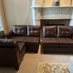 L Shaped Pressed Leather Couch