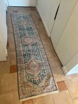 Vintage Style Runner Rug – Blue / Cream Pattern – Hallway or Kitchen