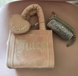 Juicy Couture Pink Suede Bag w/ coin holder and glittery wristlet