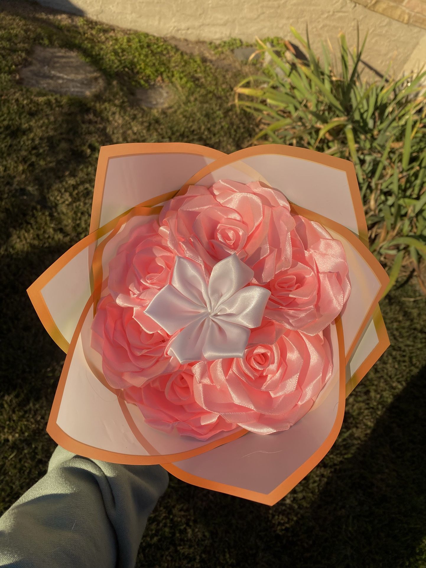 bouquet of preserved flowers ready for pickup