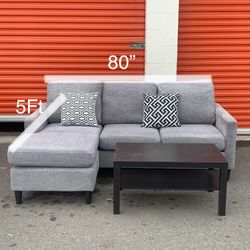 Gray Sectional Sofa With Reversible Chaise 