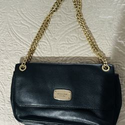 Black And Gold Michael Kors Leather Bag 
