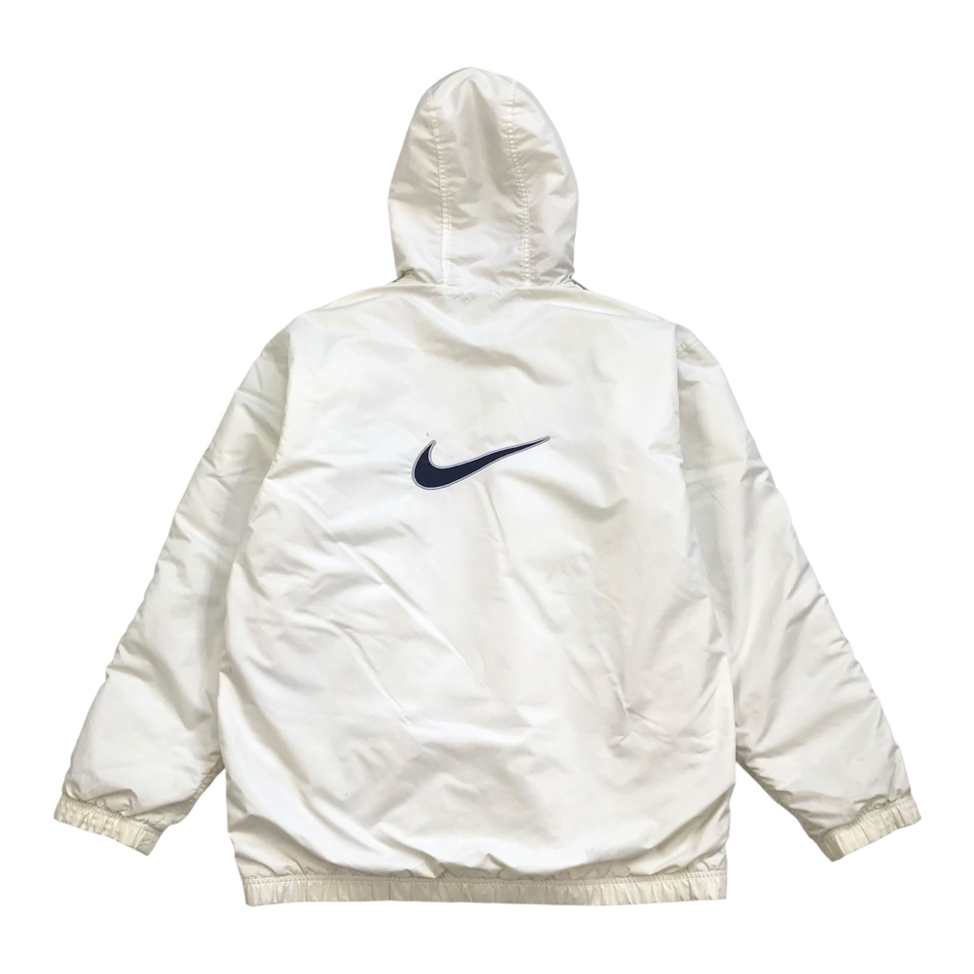 VINTAGE NIKE PUFFER JACKET LARGE L WHITE WINDBREAKER PARKA AIR SWOOSH TRAVIS 90s