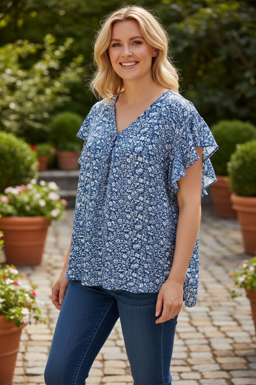 Cynthia Rowley Blue Floral Blouse
