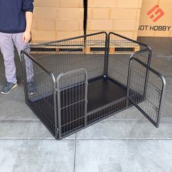Brand New $95 Heavy Duty Pet Playpen with Plastic Tray, Dog Cage Kennel 4 Panels, 49x32x28 inches